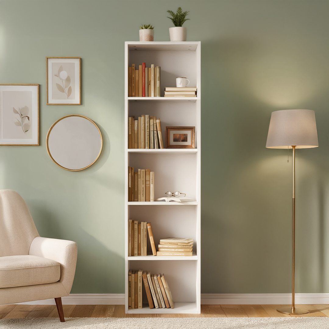 Opera 5ft Open Book Shelf, 5 Shelves, Forsty White