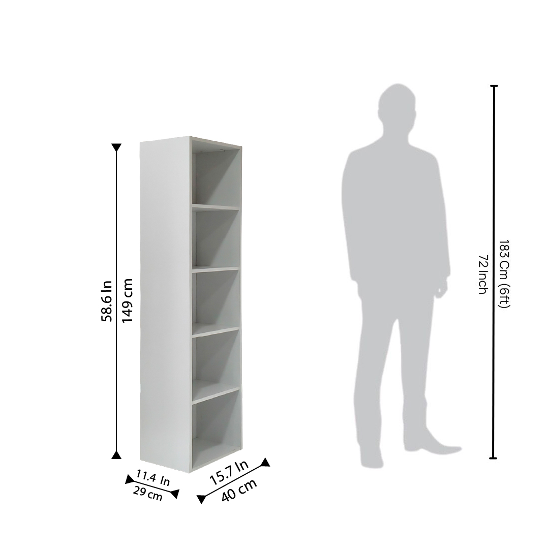 Opera 5ft Open Book Shelf, 5 Shelves, Forsty White - Image 6