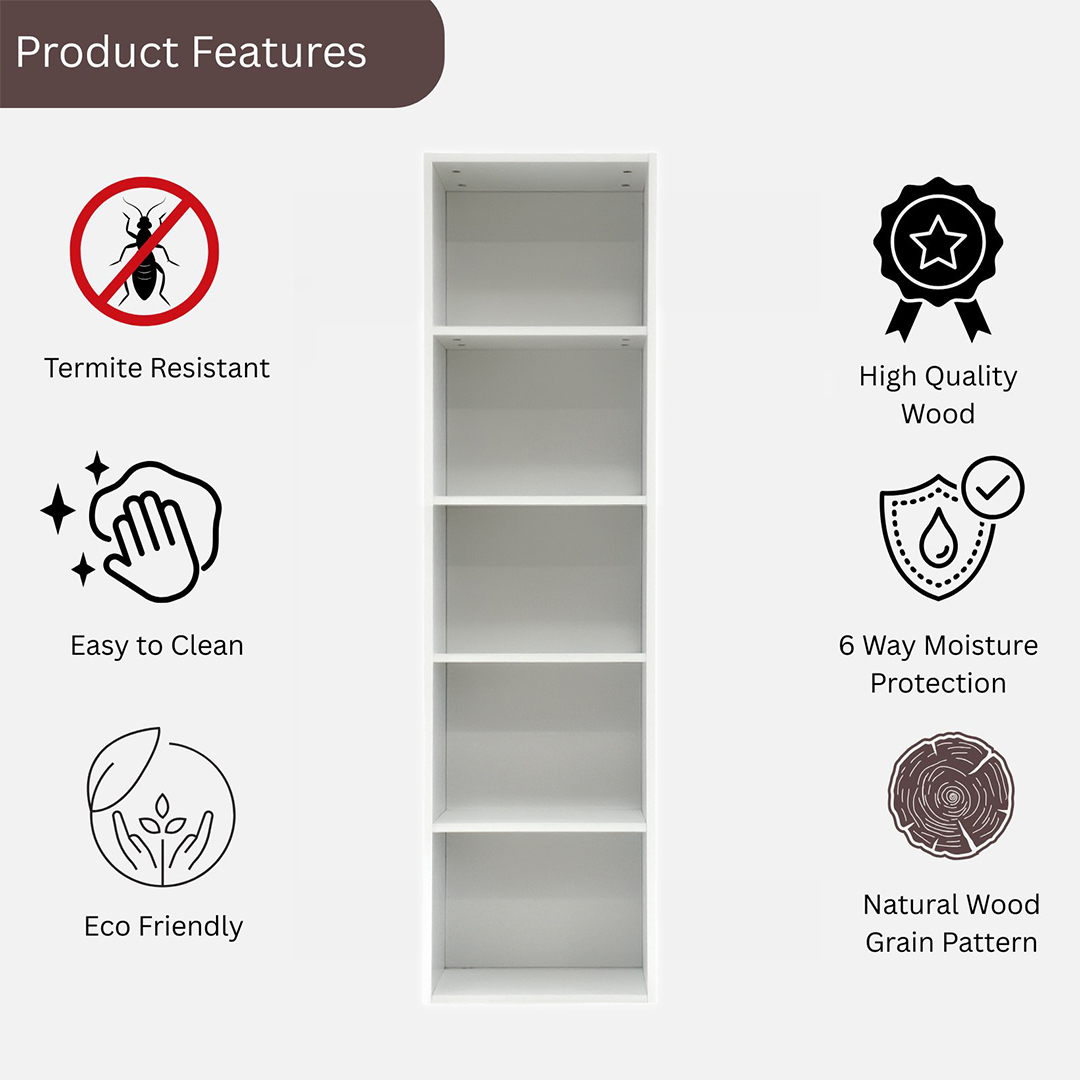 Opera 5ft Open Book Shelf, 5 Shelves, Forsty White - Image 8