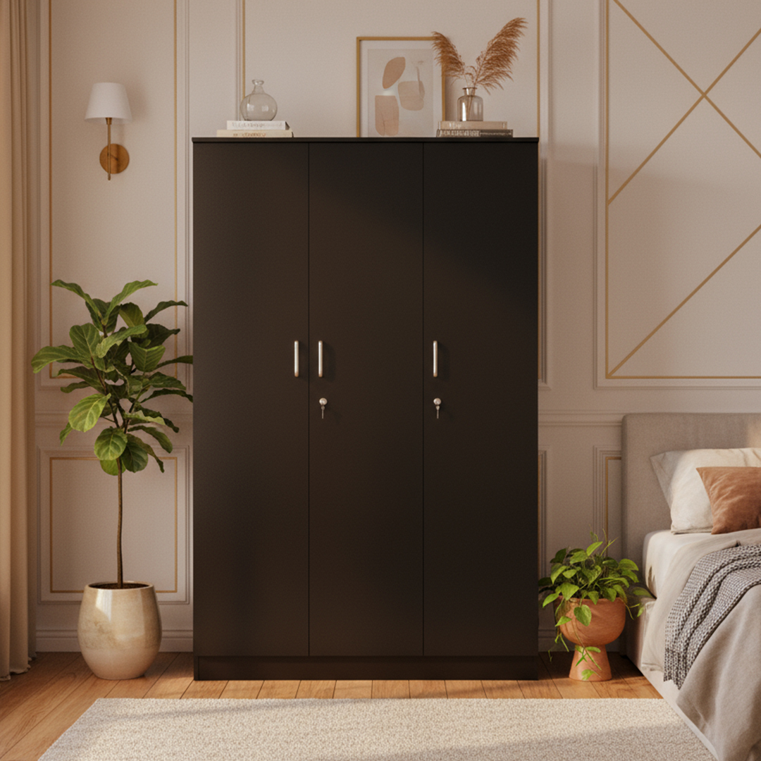KIK Verna 3 Door Wardrobe with Locker – Wenge Finish