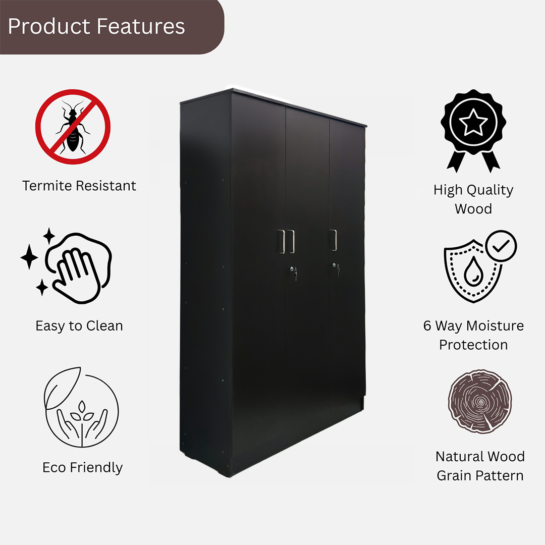 KIK Verna 3 Door Wardrobe with Locker – Wenge Finish - Image 6