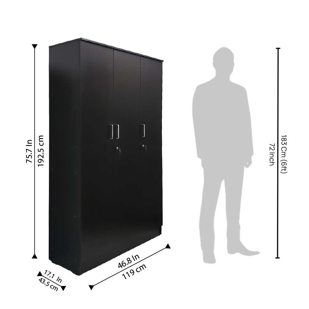 KIK Verna 3 Door Wardrobe with Locker – Wenge Finish - Image 7